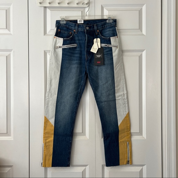 Levi’s 501 high rise moto jeans in show teeth size 30 yellow and white NWT - Picture 5 of 5